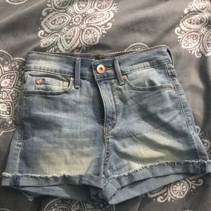 High rise jean shorts faded light wash Levi